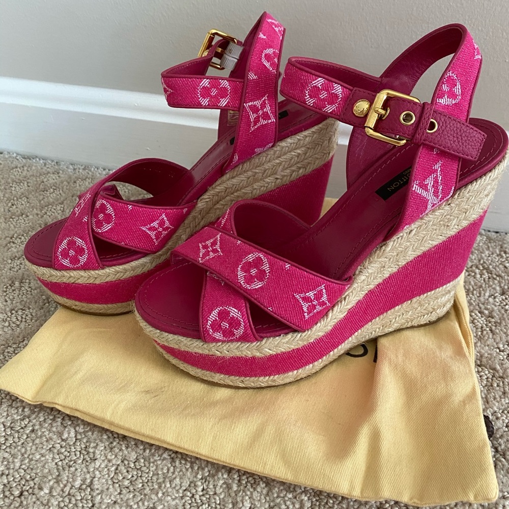 Louis Vuitton Formentera Wedge Sandal pink denim